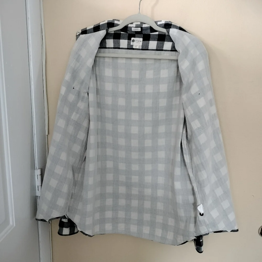 J Crew Tailor Fit Mens Black White Buffalo Check Flannel Cotton Shirt L Preppy